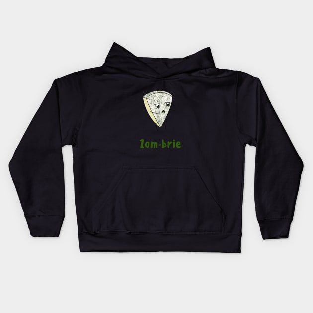 Spooky Zom-brie Halloween Cheese Pun Kids Hoodie by Cheesy Pet Designs